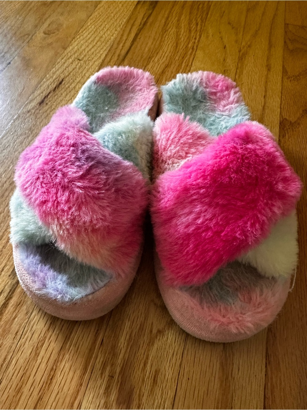 Kids Fuzzy Slide Slippers - Pink Multicolor